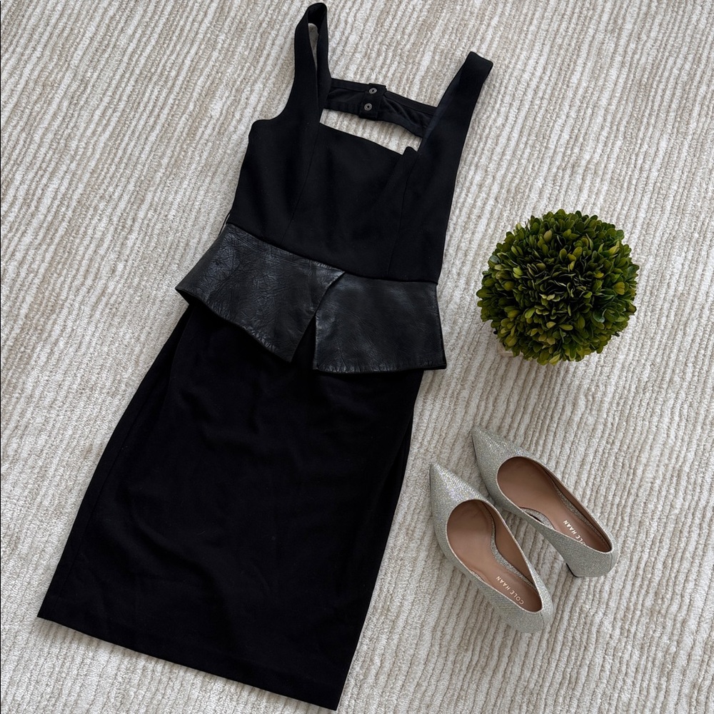 Alice and Olivia Black Peplum Leather Dress - Sleek Women's Cocktail Dress